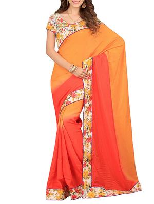 orange faux georgette ombre saree with blouse - 14477864 - Standard Image - 1