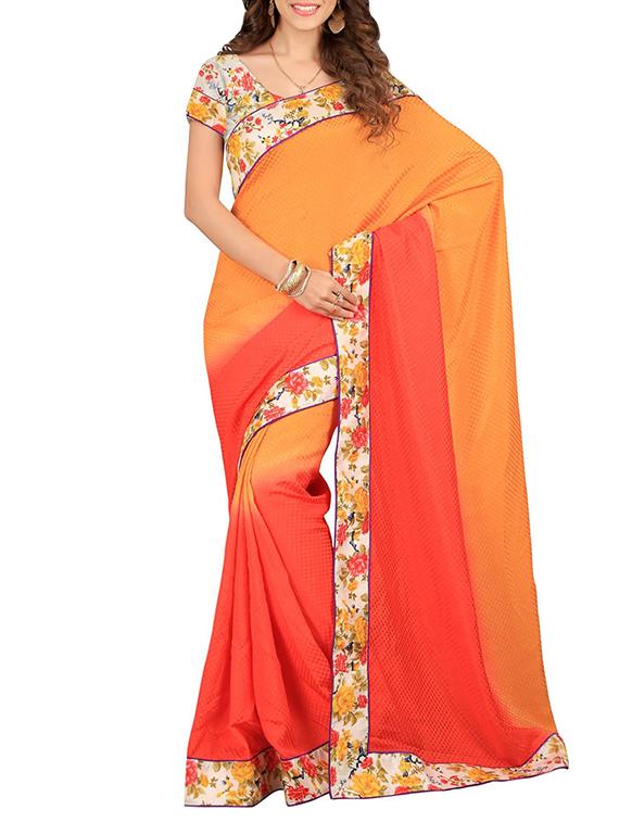 orange faux georgette ombre saree with blouse - 14477864 - Zoom Image - 1