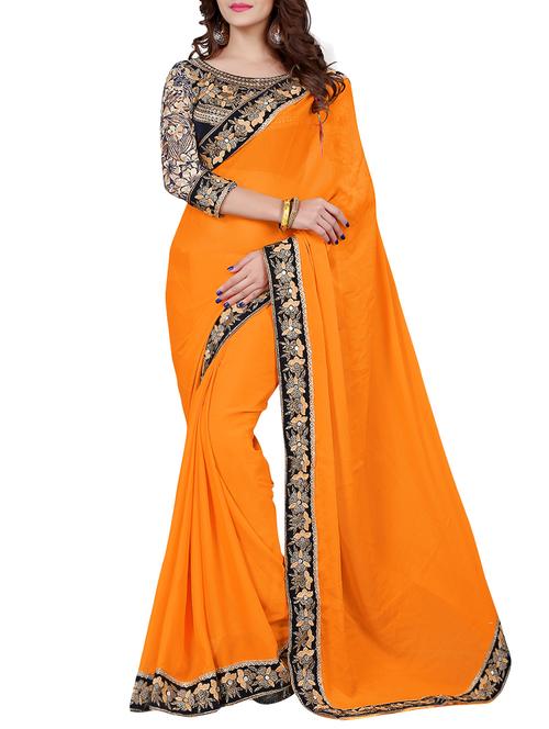 orange georgette bordered saree with blouse - 14477869 - Very Small Image - 1