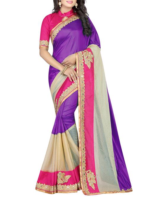 purple colored silk embroidered saree with blouse - 14477876 - Very Small Image - 1