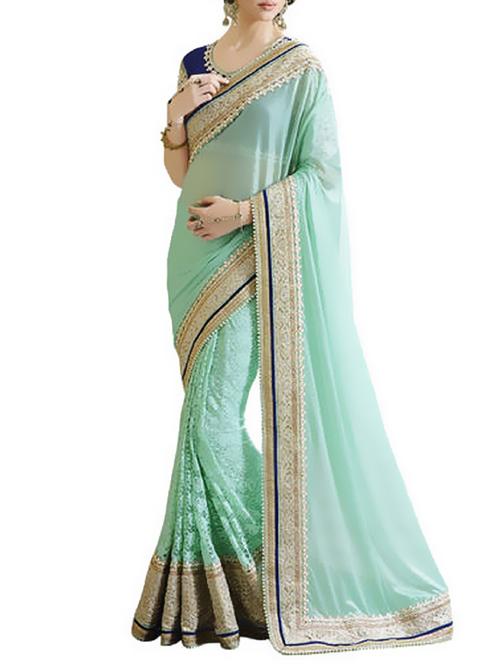 blue georgette embroidered saree with blouse - 14477881 - Very Small Image - 1