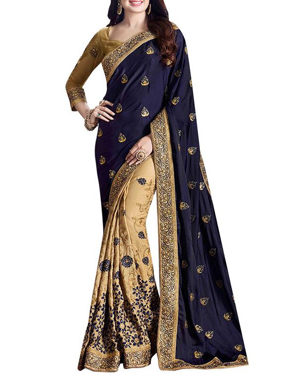 blue chiffon half & half saree with blouse - 14477893 - Zoom Image - 1