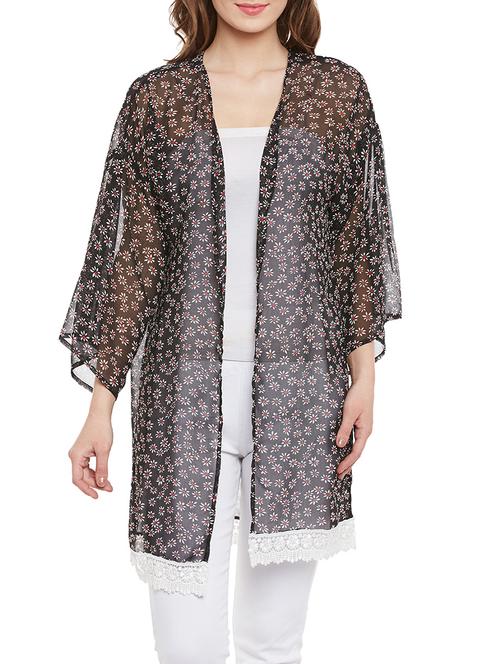 Black floral long shrug - 14477939 - Standard Image - 1