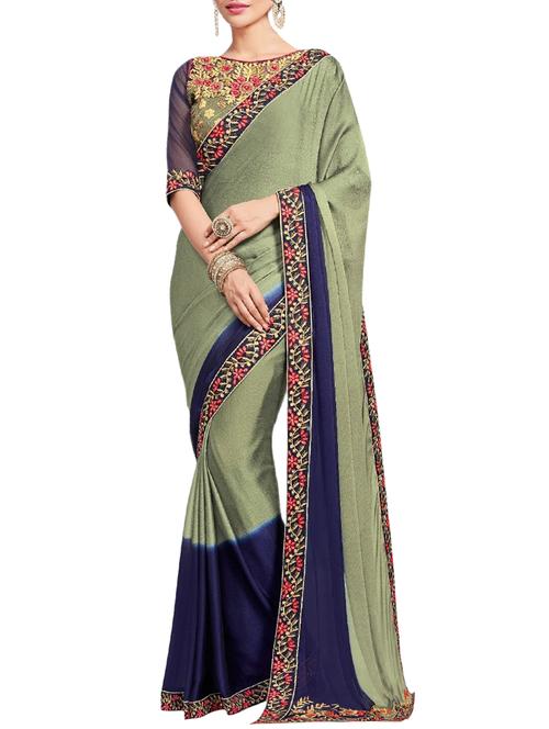 olive green bordered saree with blouse - 14478207 - Very Small Image - 1
