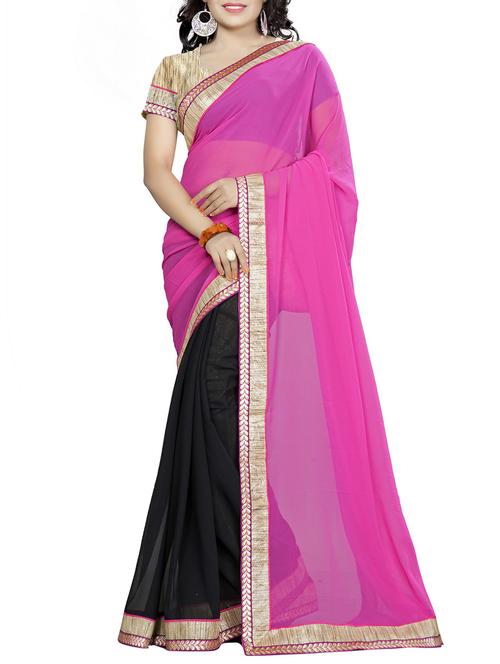 pink and black half & half saree with blouse - 14478211 - Very Small Image - 1