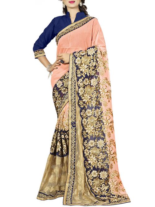 pink chiffon embroidered saree with blouse - 14478229 - Very Small Image - 1
