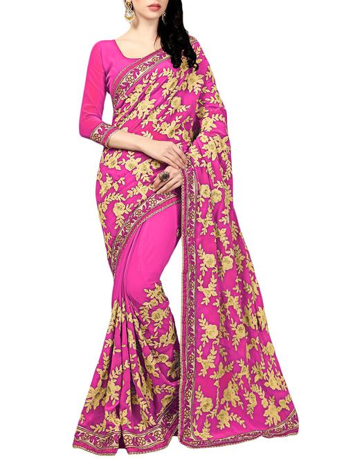 pink georgette embroidered saree with blouse - 14478264 - Standard Image - 1