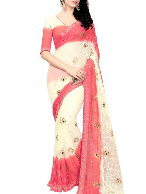 peach chiffon embroidered saree with blouse - 14478273 - Very Small Image - 1