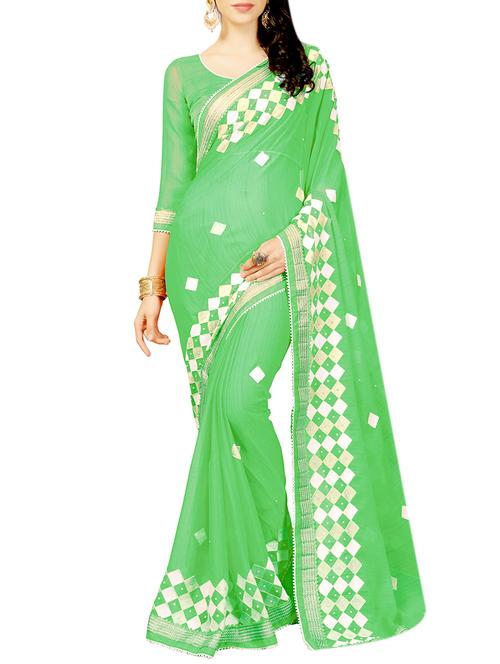 green chiffon embroidered saree with blouse - 14478277 - Very Small Image - 1