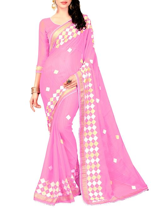 pink chiffon embroidered saree with blouse - 14478278 - Standard Image - 1