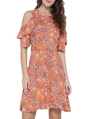 orange printed a-line dress - 14478378 - Standard Image - 2
