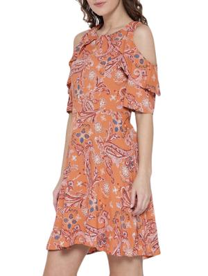 orange printed a-line dress - 14478378 - Standard Image - 3
