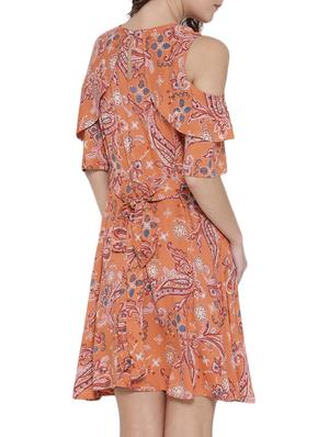 orange printed a-line dress - 14478378 - Standard Image - 4
