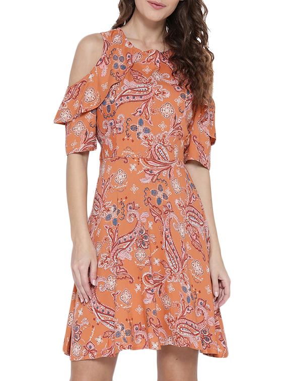 orange printed a-line dress - 14478378 - Zoom Image - 2