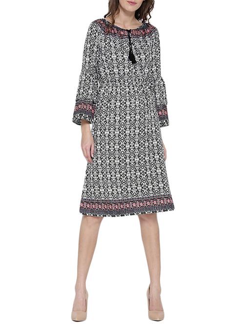 Black printed fit & flare dress - 14478381 - Standard Image - 1
