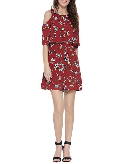 Maroon printed layered dress - 14478385 - Very Small Image - 1