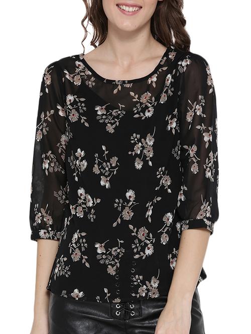 Black printed top - 14478388 - Standard Image - 1