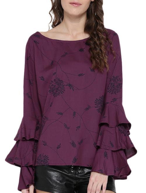 Purple long ruffle sleeved top - 14478393 - Standard Image - 1