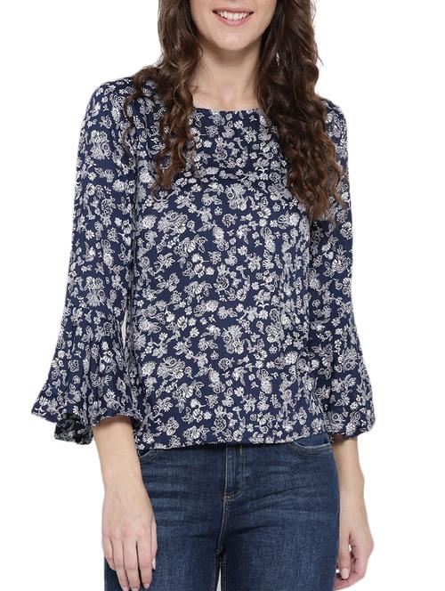 Navy blue printed top - 14478397 - Standard Image - 1