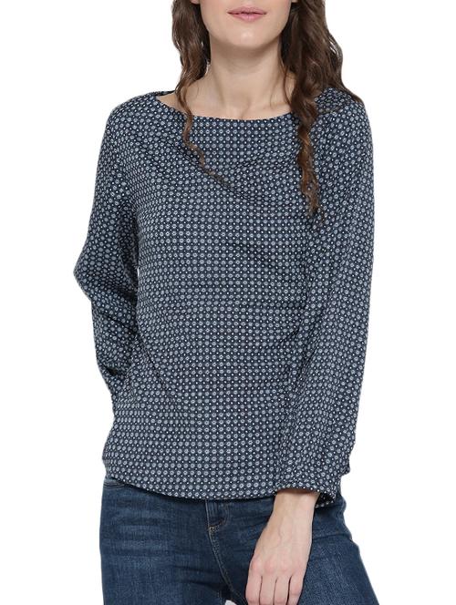Navy blue printed top - 14478402 - Standard Image - 1
