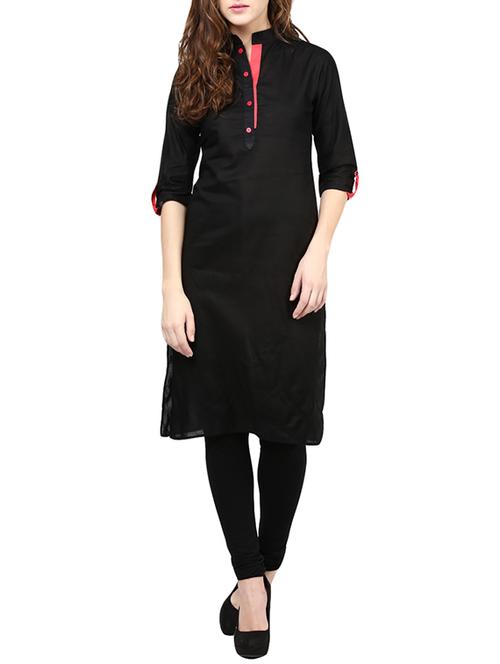 black cotton straight kurta - 14478464 - Very Small Image - 1