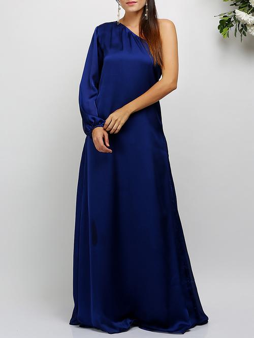 single shoulder prussian blue gown - 14478493 - Standard Image - 1