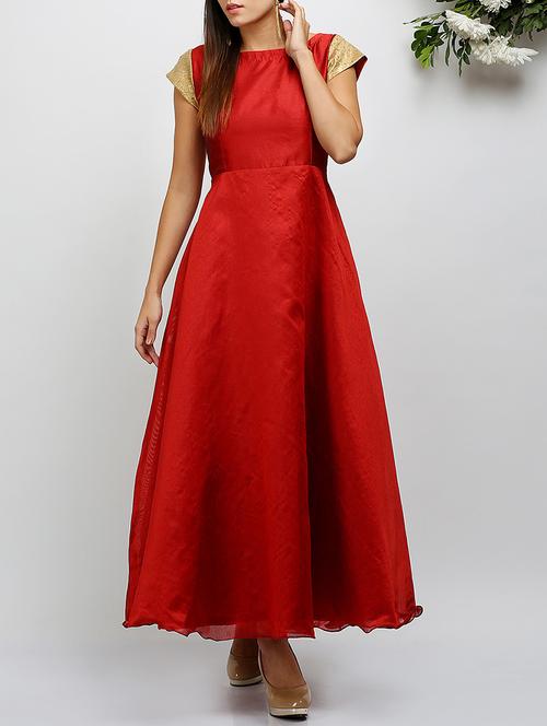embellished sleeved boat neck gown - 14478499 - Standard Image - 1