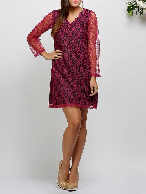 floral lace scallop neck shift dress - 14478513 - Standard Image - 1