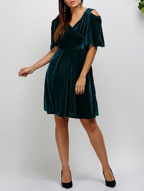 cold shoulder velvet fit & flare dress - 14478529 - Standard Image - 1