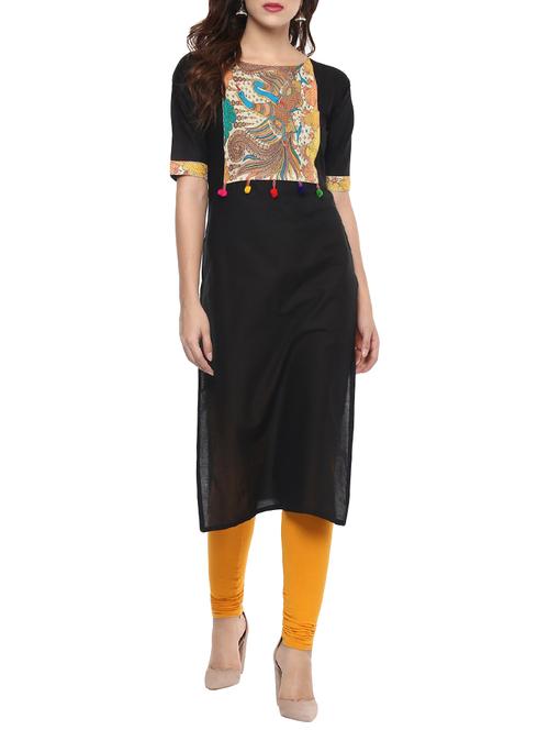 black cotton straight kurta - 14478894 - Very Small Image - 1