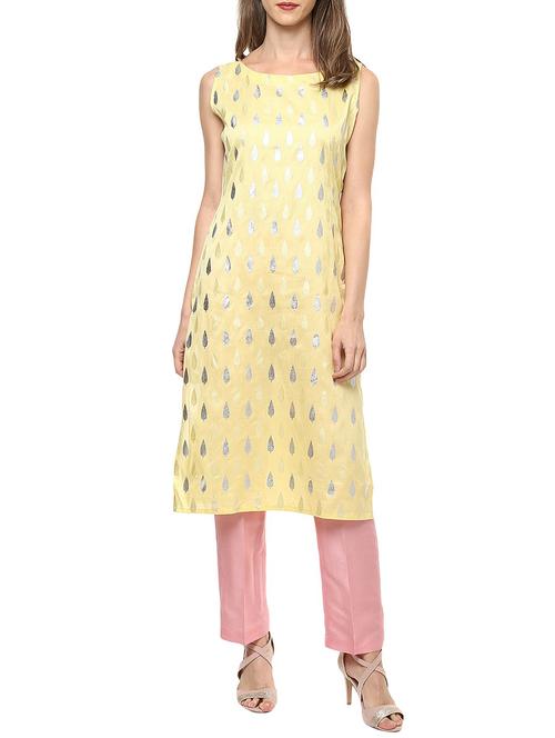 yellow none straight kurta - 14478898 - Very Small Image - 1