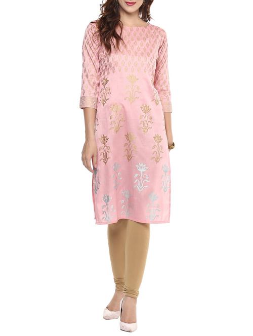pink silk blend straight kurta - 14478901 - Standard Image - 1
