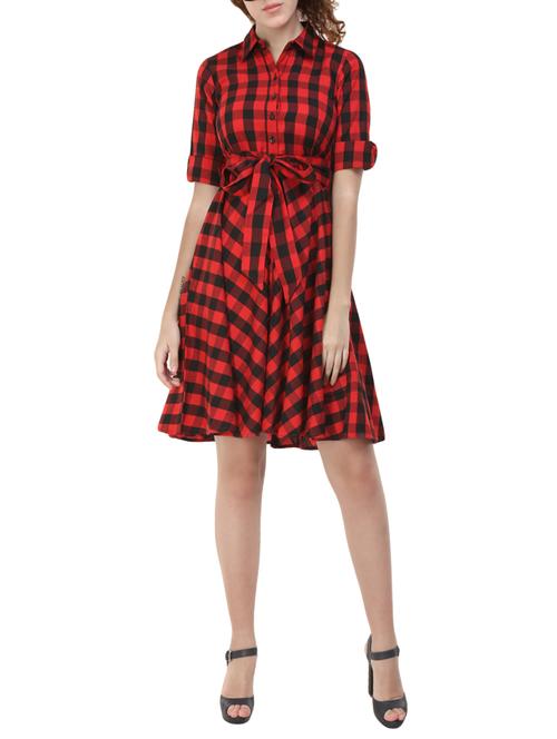 red cotton belted dress - 14478907 - Standard Image - 1