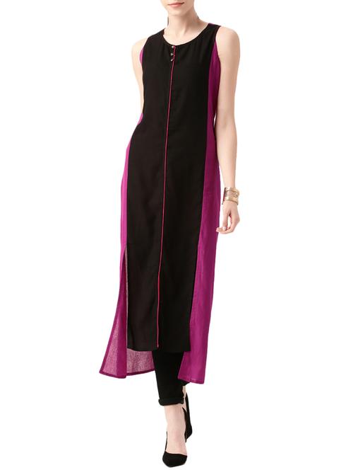 black cotton high-low kurta - 14479111 - Very Small Image - 1