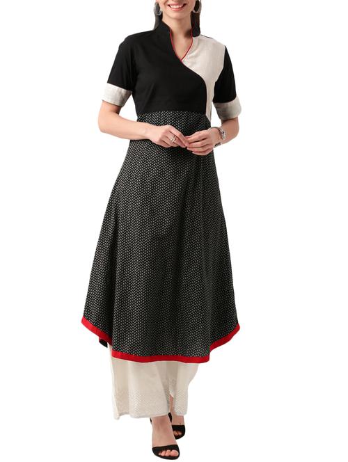 black cotton flared kurta - 14479113 - Very Small Image - 1