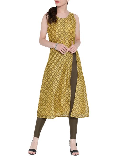 yellow cotton high slit kurta - 14479117 - Very Small Image - 1