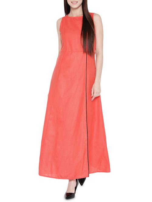 Orange cotton fusion kurta - 14479145 - Very Small Image - 1