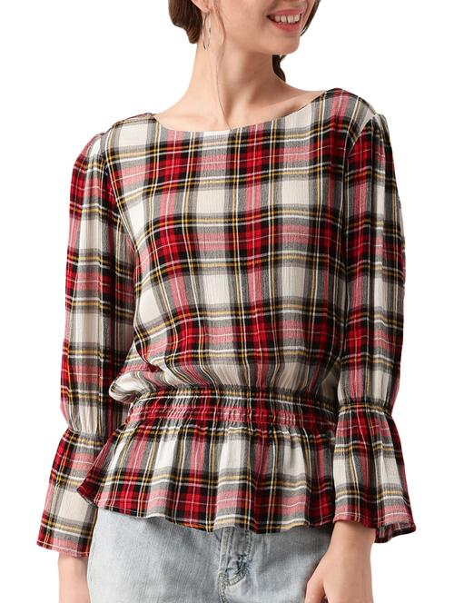 red plaid blouson top - 14479191 - Very Small Image - 1