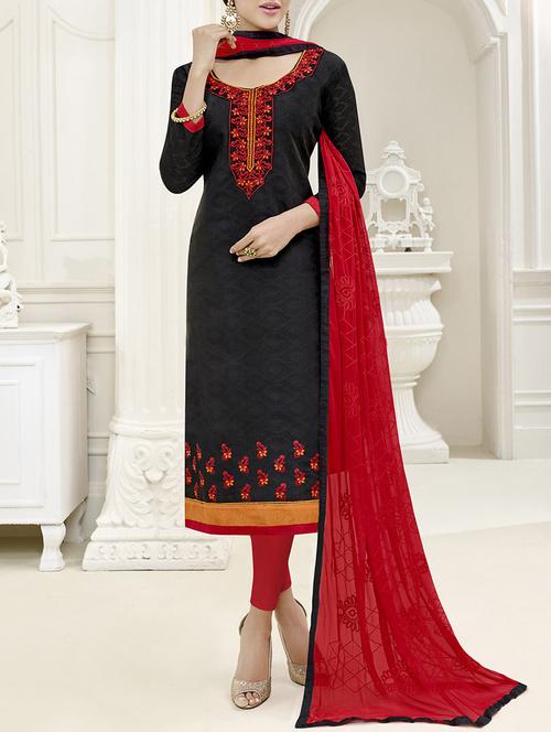 black chanderi cotton churidaar suits dress material - 14479298 - Very Small Image - 1