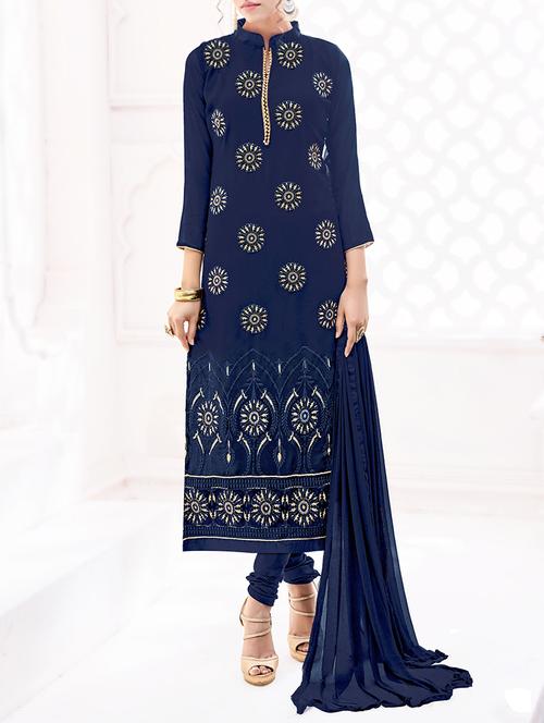 blue chanderi cotton churidaar suits dress material - 14479308 - Very Small Image - 1