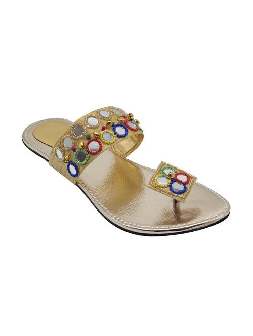 gold ethnic slip on sandals - 14479321 - Standard Image - 1