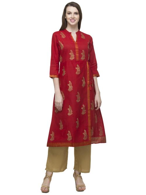 red cotton aline kurta - 14479337 - Very Small Image - 1
