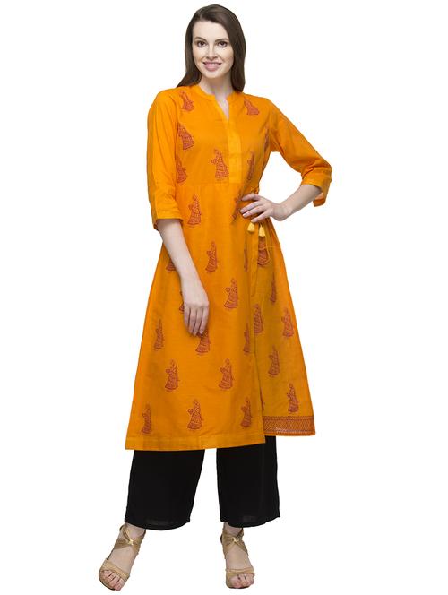 yellow cotton aline kurta - 14479338 - Very Small Image - 1