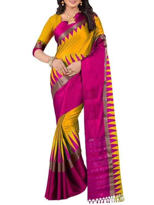 yellow cotton woven saree with blouse - 14479361 - Very Small Image - 1