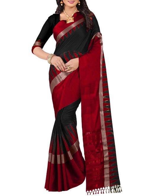 black & red woven saree with blouse - 14479364 - Very Small Image - 1