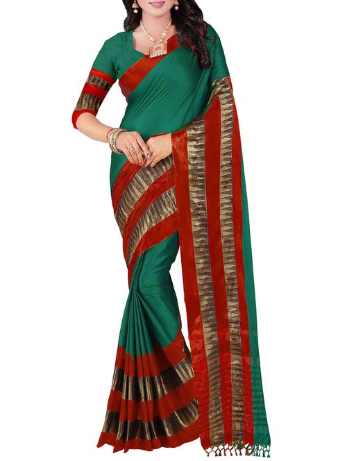 green bordered saree with blouse - 14479367 - Very Small Image - 1