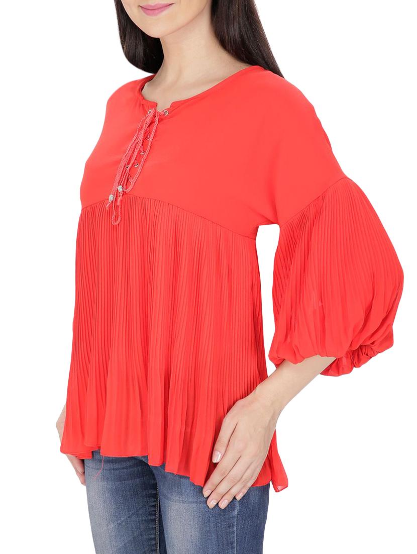 red georgette top - 14479431 - Zoom Image - 2