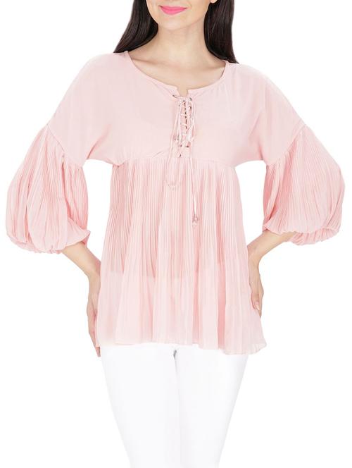 Pink georgette top - 14479434 - Standard Image - 1