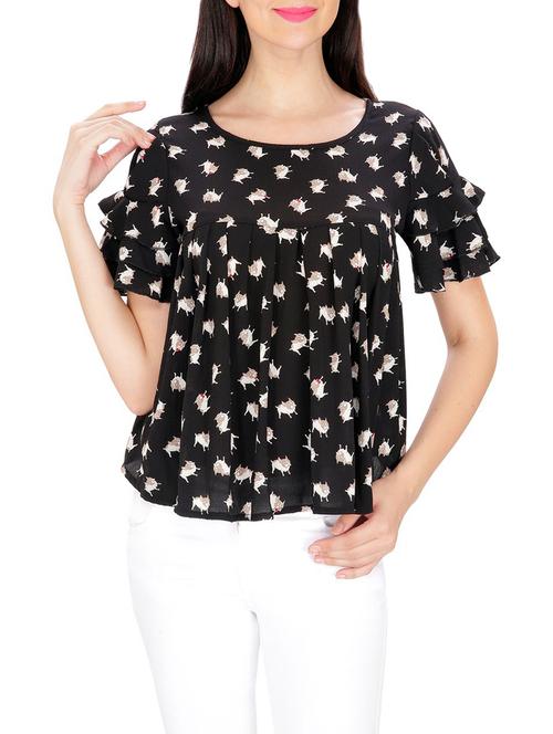 black printed A-line top - 14479574 - Standard Image - 1