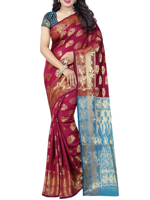 maroon silk banarasi saree - 14479787 - Very Small Image - 1